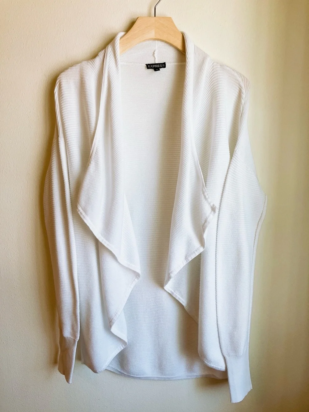 Express White Longsleeve Ribbed Cardigan Sweater Medium - Picture 3 of 10